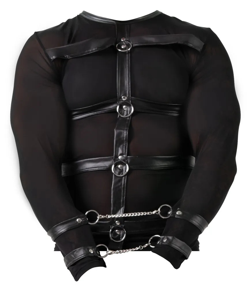 Leather blouse L with long sleeves and straps