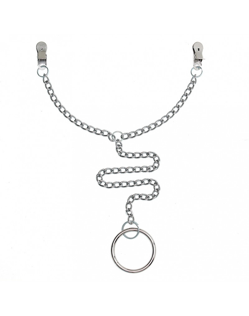 NIPPLE CLAMPS WITH CHAIN AND PENIS RING Ø 50 MM.