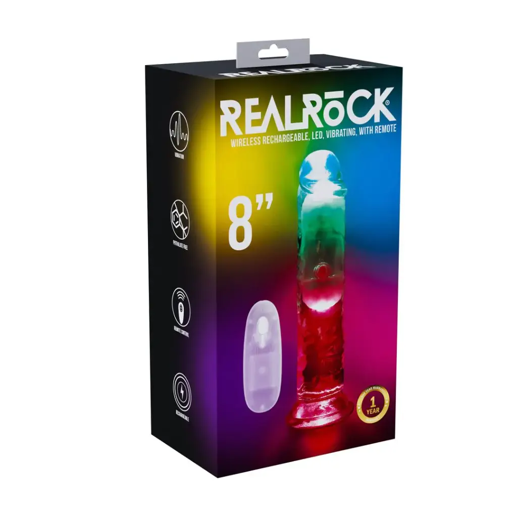 LED светещ прозрачен вибратор REALROCK 8"/20cm